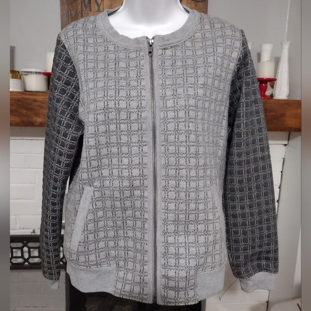 THML Anthropologie Gray Textured bomber Cardigan Jacket